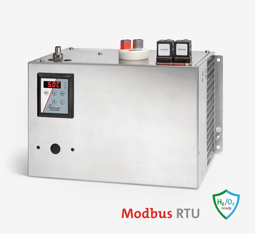 Gaskühler Baureihe TC-MIDI X2 -H2/-O2 Die Baureihe TC-MIDI X2 mit Wärmetauscher -H2/-O2 wurde speziell für die Anwendung mit hochreinem Wasserstoff und Sauer- stoff entwickelt.
